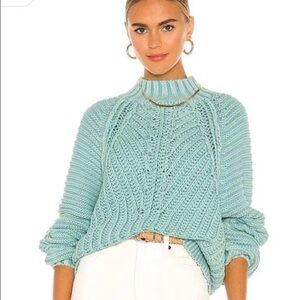 Free People Baby Blue Cable Knit High Neck Sweater Women Small